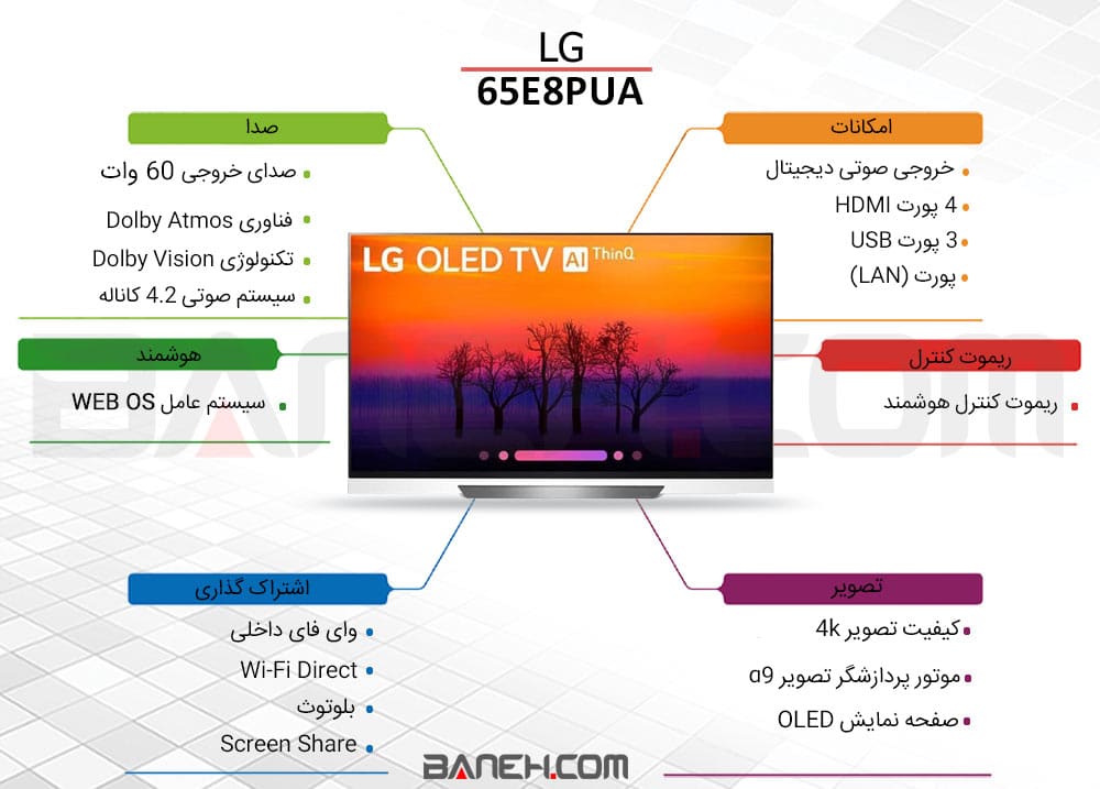 اینفوگرافی تلویزیون ال جی 65E8PUA 